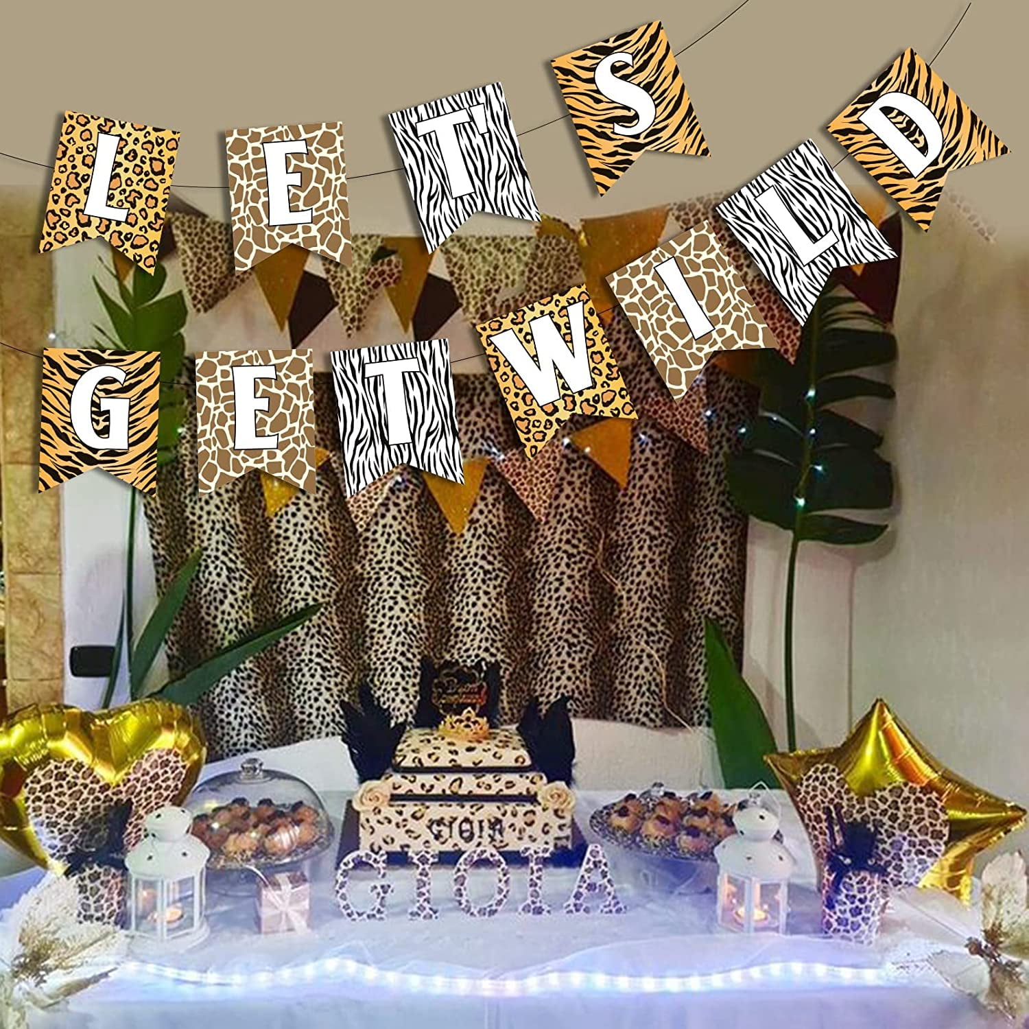 Let's Get Wild Banner Cheetah Print Banner Leopard Hang Garland for Jungle Safari Animal Birthday Bachelorette Party Decorations - Walmart.com